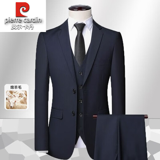 Pierre Cardin light luxury French haute couture wool suit for men, high-end business slim solid color professional suit, groomsman suit, black top + trousers L 175/48 size