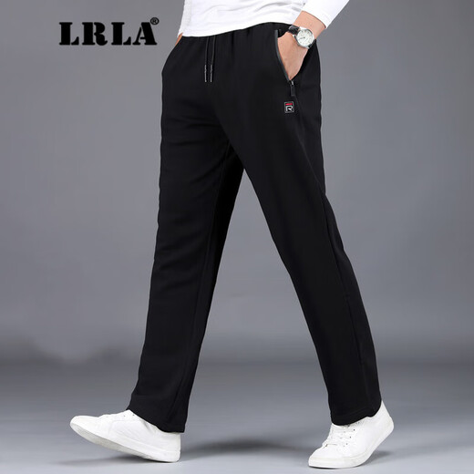 LRLA high-end pure cotton casual pants men's loose sports pants autumn and winter new velvet thickened versatile straight long pants trendy spring and autumn style black regular 92.6% cotton 3XL 150-165Jin Jin equals 0.5 kg