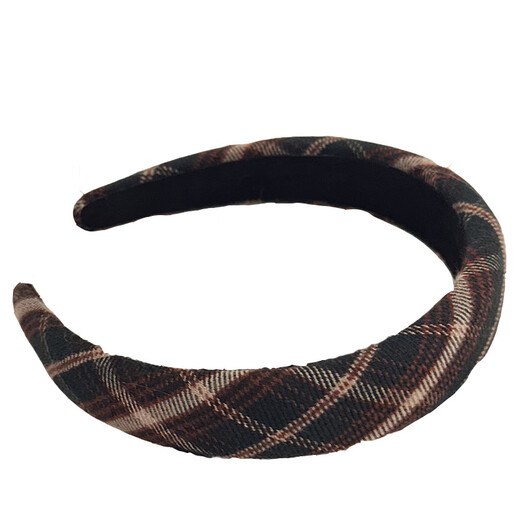 Meng Junchen retro American college style autumn and winter atmosphere plaid headband wide-brimmed sponge high skull plaid headband pressed black coffee plaid