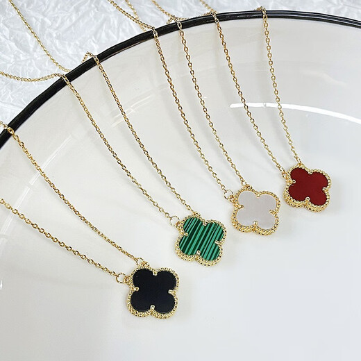 
QUAMER Old Phoenix Gold Store Lucky Double-Side Four-Leaf Crocodile Necklace Women's Ins Simple Clavicle Chain Pendant Light Luxury Time 687 Four-Leaf Crocodile Green Shell Necklace