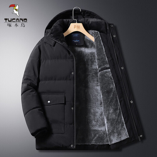 Woodpecker (TUCANO) middle-aged and elderly men's cotton-padded jackets, men's winter coats with velvet and thickening, autumn and winter grandpa's down-padded jackets, elderly cotton-padded jackets 888 sleeves with velvet - black M Recommended weight 85 - Jin Jin equals 0.5 kg