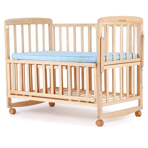 Baby Rabbit Log Crib Baby Bed Solid Wood Unpainted Children's Bed Baby Spliced Bed Multifunctional Newborn Movable 105 Solid Wood Bed (Variable Shaker) + Mosquito Net + Mattress