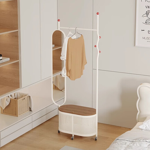 Tangke à la crème à la crème de style sol rotation de miroir à corps plein à corps rack de manteaux intégré à la vinaigrette multifonction ménagère Miroir de manteau Miroir de couche de couche blanche Miroir à corps complet 70 cm + noix