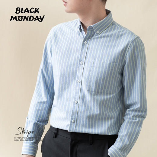BLACKMONDAY Chemise Oxford à Manches Longues pour Homme à Rayures Verticales en Pur Coton, Chemise Business Casual sans Repassage pour Homme, Tissus sélectionnés auprès de sociétés cotées, Rayures Grises L (175)
