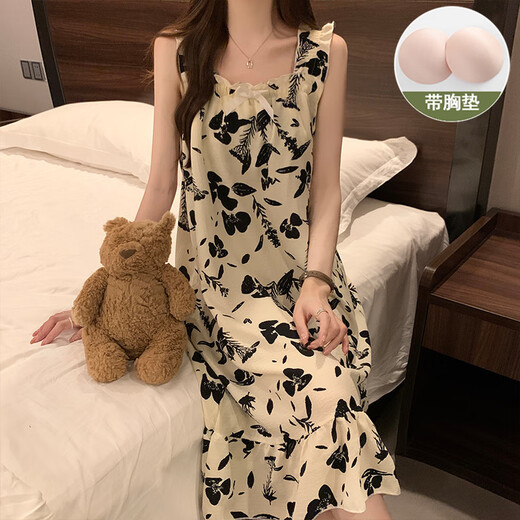 
Xushansi pajamas women's suspender ink painting with chest pad suspender nightgown for women's summer pajamas loose summer 9272 rose with chest pad M 160()