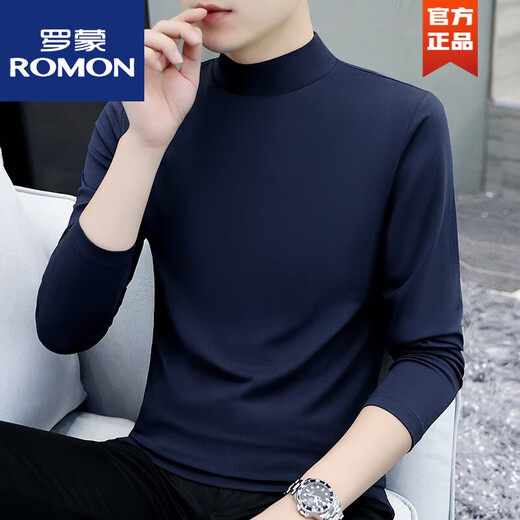 ROMON cotton autumn and winter half turtleneck bottoming shirt men's slim fit inner long-sleeved T-shirt mid-collar men's autumn coat outer wear YPT192 black half turtleneck L recommended 115-130Jin Jin equals 0.5 kg