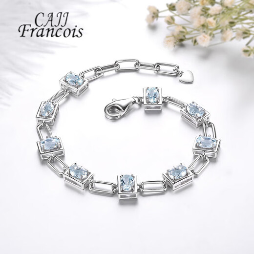 CAJJ Francois 3.70 carat aquamarine bracelet for women, natural colored gemstones, 925 silver inlaid jewelry, aquamarine bracelet