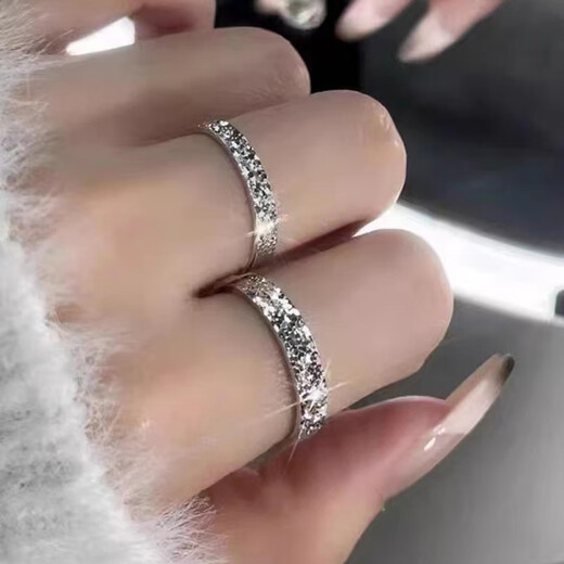Fan Shize 999 Pure Silver Crushed Ice Couple Ring Men and Women Sterling Silver Niche Design Opening Adjustable Ring Gift 999 Pure Silver Couple Ring + Certificate + Gift Box Opening Adjustable