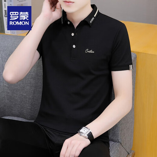 
ROMON Cotton Short Sleeve T-shirt Men's Trendy 2023 White Top Summer Men's Lapel POLO Men's Shirt Half Sleeve 683 White 4XL Suitable for 185-210Jin [Jin equals 0.5 kg]