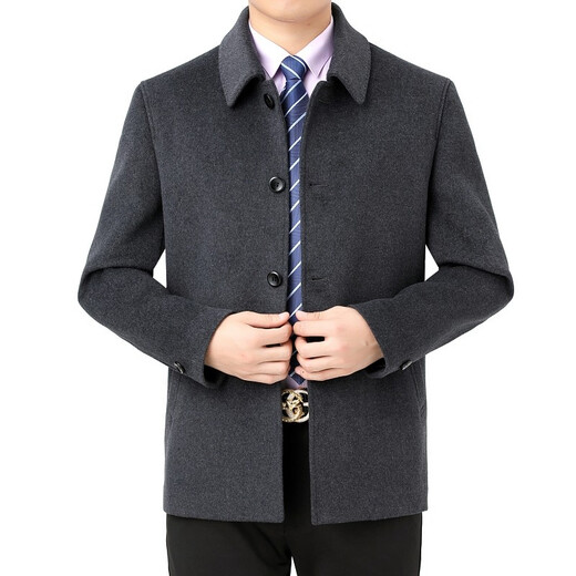 Pierre Cardin Cashmere Coat Men's New Middle-aged and Elderly Dad Solid Color Wool Wool Coat Men's Wool Coat Men (2021 Style) Blue Black (Exposed Button) Short L (175) Suitable for Weight 125-140Jin Jin is equal to 0.5 kg