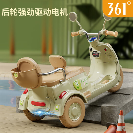 
361 degree children's electric motorcycle can be seated for excavator, male and female children driving toys, early education music gifts can be remotely controlled. Morandi Green丨Remote control version-two-seater dual-drive/early education