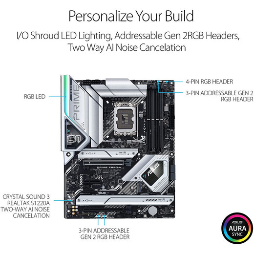 ASUS 华硕 PRIME Z690-A 主板 AURA RGB灯效 DDR5 ATX主板 英特尔 2.5 Gb LAN、USB 3.2 Gen 2