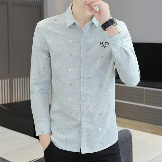 NUOMAO Camisa NUEVA Manga larga para hombres Slim y Evergrande Men's Shirt Fashion Casual Top Men 761 Green 170/L (105-125Jin [Jin equivale a 0.5 kg])