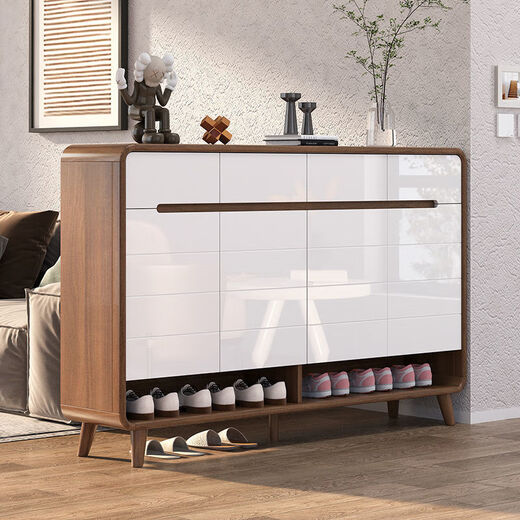 JUZHU's new style new Chinese-style solid wood shoe cabinet simple household door entrance entrance entrance entrance entrance storage cabinet storage cabinet door against the wall storage walnut color 106cm long delivery