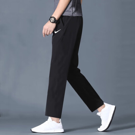 耐克（NIKE）运动裤男裤2025夏季新款梭织透气长裤健身裤休闲裤平口裤 梭织速干直筒DM6627-010黑色 2XL 推荐180-190斤