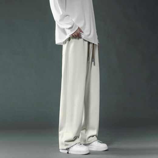 Foss Phil Waffle Casual Hosen für Männer Frühlings- und Herbst Winter Loses lockeres Sport drapiertes Gefühl langer Weitbeinhosen für Männer, Trendy Brand 718-WK78 Black + WK78 ApricoT Color XL (Empfohlen 145-160jin [Jin gleich 0,5 kg]))