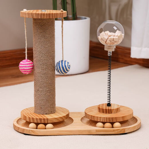 Cat toy food leaking ball, cat's boredom relief artifact, dog and cat intellectual toy, pet self-entertainment, food leaking ball + sisal column turntable (large hole + small hole)