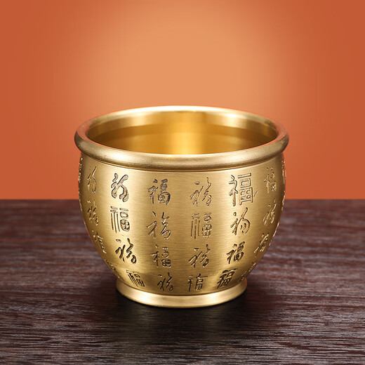 Xuanyuan Pavilion Brass Crown Pot Ornaments Copper Cylinder Baifu Cylinder Brass Rice Cylinder Piggy Cells Handicrafts Opening and Relocation Gifts One-Carol Gold [Baifu Case] ​​Medium