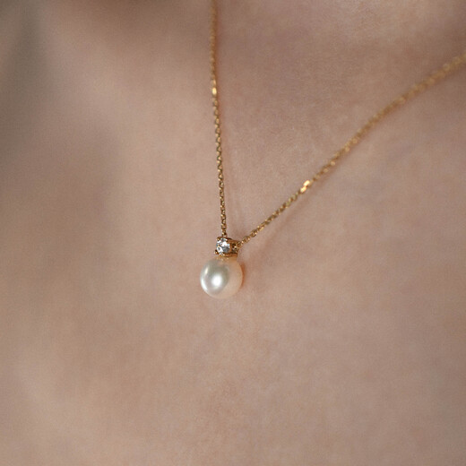 Pingyan 10k gold bright pearl pendant necklace women's minimalist clavicle chain necklace 10k gold pearl 5 points 5-6 spot