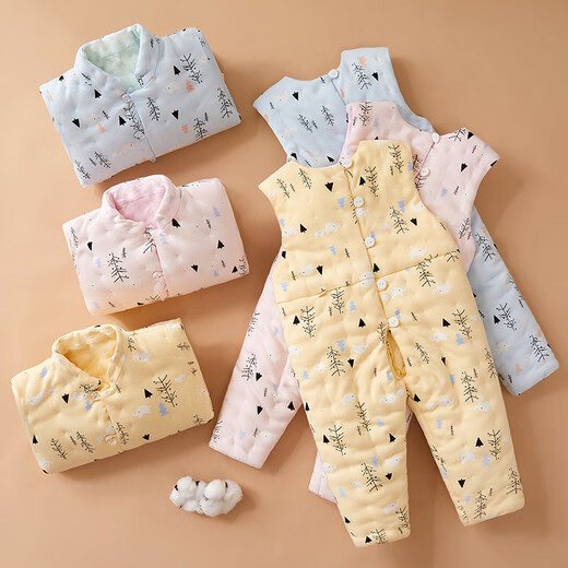 Mianguduo pure cotton handmade cotton jacket overalls suit autumn and winter thickened and warm men's and women's baby children's home cotton clothes yellow small tree 100cm