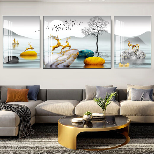 Yajufang painting living room decoration painting modern minimalist sofa background wall painting crystal porcelain hanging painting restaurant bedroom landscape triptych rising step by step left and right 35*50 middle 70*50cm crystal porcelain surface