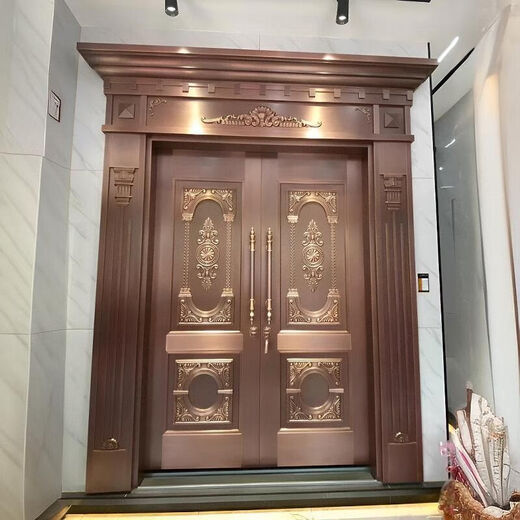 维诺亚铜门别墅大门双开门农村自建房镀铜对开子母入户门铸铝门定制 钢铜0.8镀锌龙骨PVC防火平方价