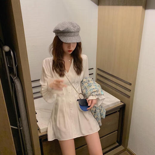 Xiwu französische sanfte stile Datum kleiner weißer Rock Frühjahr Neue Luxus luxuriöser Socialite Erste Liebe Langarmes Kleid weißes Kleid Eins Größe S 95-108jin [Jin ist gleich 0,5 kg]