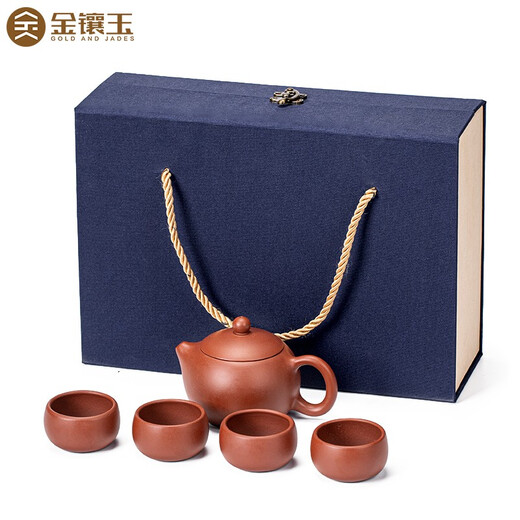 Gold inlaid jade purple clay pot Kung Fu tea tea set drinking teapot cup Yixing handmade ceramic complete set for home use Xi Shi set