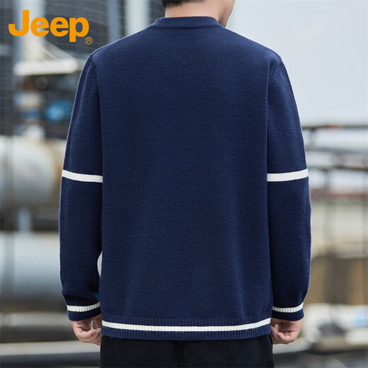 吉普（JEEP）毛衣男秋冬季半高领针织衫男士保暖上衣男装打底衫 藏青 XL 