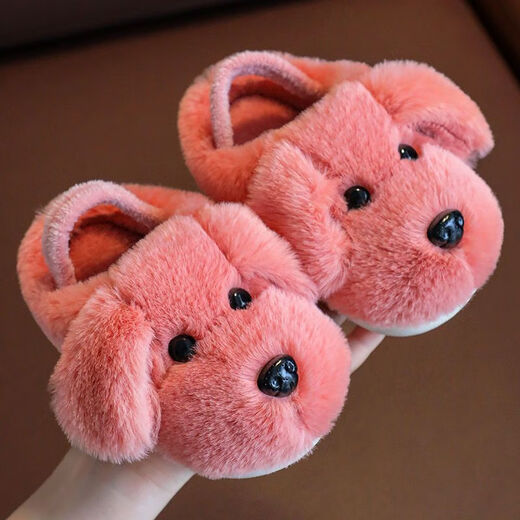 Xin Yueqing Children's Cotton Slippers Autumn and Winter Boys Indoor Household Shoes Girls Cartoon Warm Cotton Shoes Infants and Toddlers Fur Shoes Beige Dog (Slippers Style) 24-25 Size 16 Inner Length 15cm 2-3 Years Old