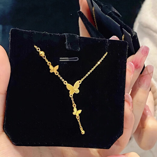 Core luxury exquisite butterfly tassel necklace for ladies on the run, imitation sand gold 2025 new birthday gift for girlfriend butterfly tassel necklace