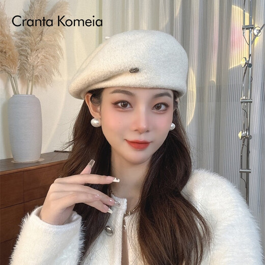 Cranta Komeia Hut für Frauen 2025 Neues Retro Beret Herbst- und Wintertemperament Promi Maler Hut Geburtstag Geschenk für Freundin Weiß High-End-Sense leichter Luxusstil für Freundin Frau praktisch