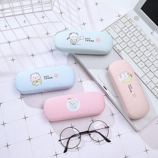 
Li Shen Korean version of male and female students simple and personalized portable ins anti-pressure glasses box fresh and cute myopia glass storage box Cola bottle blue plus velvet mirror cloth + cleaning liquid