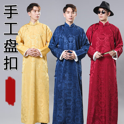 Conwhd cross talk gown Deyun Club performance clothing men's Republic of China style Chinese groomsmen dress robe Tang suit stand collar gown black L weight 170-190Jin Jin is equal to 0.5 kg
