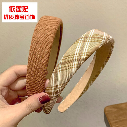 CHUXIANG Japanese retro striped plaid headband wide-brimmed children's headband women's simple and versatile non-damaging hair card face wash hair accessory plaid khaki A07-201