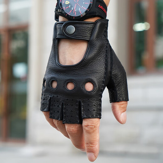 Lootis NOOLDERS men's half-finger retro driving deerskin gloves retro motorcycle riding driving gloves half thin black L size
