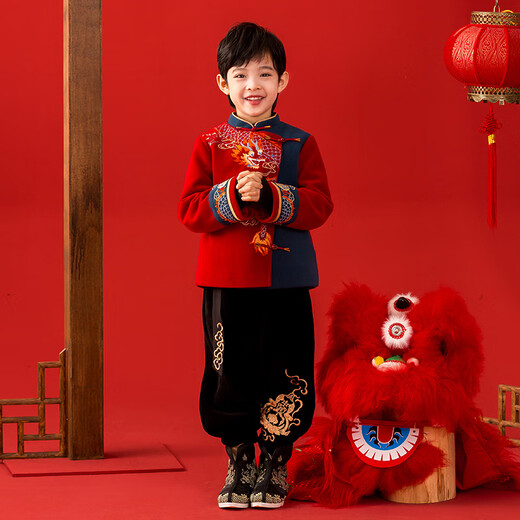 Qibo Hanfu Boys Winter 2026 New Children's New Year's Clothes National Style Ancient Costumes Yunqilongxiang Red and Blue Tops 120