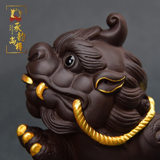 Chengyun Shangzun (VHUNSZON) Purple sand tea pet, painted gold Pixiu, tea toy ornaments, tea tray, tea table, tea set, personalized color change, can support a pair of tea ceremony accessories, painted gold Pixiu to attract wealth