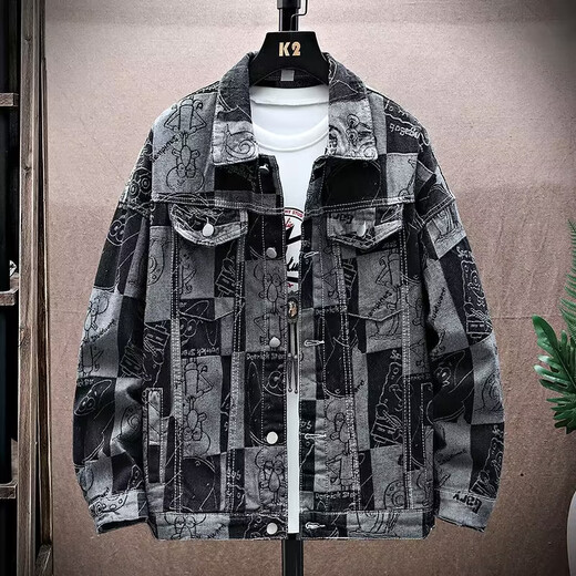 JIAYE Working denim jacket men's spring and autumn new casual and handsome American loose jacket men's trendy black jacket black XL 170-175cm [130-150Jin [Jin equals 0.5 kg]]