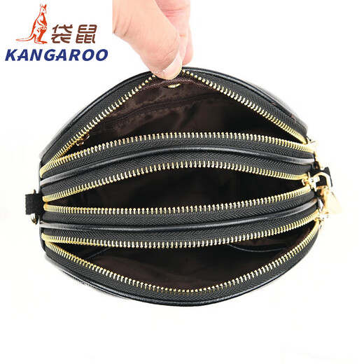 袋鼠（KANGAROO）女包2024新款时尚三层小圆包女斜挎包软皮气质百搭女手提包单肩包 黑色