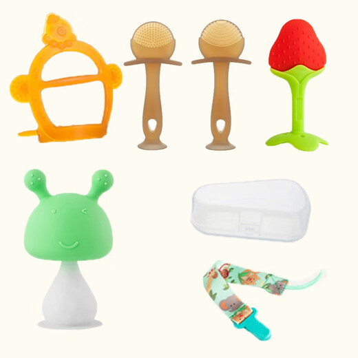 Yoshida Hisamori Baby Teething Banana Teether Baby Bite Toy Le Monkey Hand Ball Silicone Boilable Baby Teether Rattle Green + Nano Ring + Strawberry + Lollipop Touch Strip