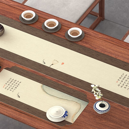 Jinli Large plate tea table waterproof table mat new Chinese leather tea mat Zen style tea table cloth Chinese style long tea table mat tea cloth 7371 picturesque mountains and rivers 20*40CM-4 pieces