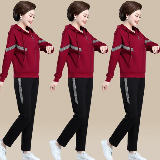 Bangorida brand middle-aged and elderly sports suit for women spring and autumn sweatshirt middle-aged women top fashionable mother jacket two-piece set 6169 wine red 3XL (recommended 130-142 Jin [Jin equals 0.5 kg])