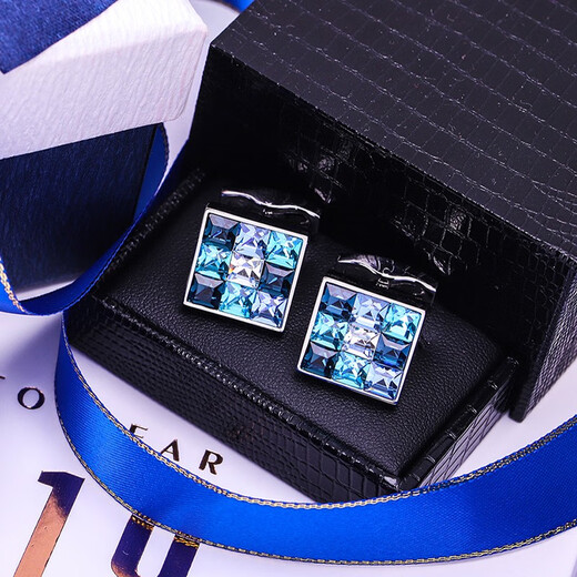 KFLK men's luxury crystal cufflinks, high-end shirt sleeves, business gifts, cuff buttons, custom engraving gift box, blue