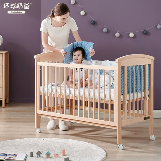 Thanksbaby婴儿床实木宝宝婴儿床拼接大床神器实木床多功能宝宝bb床 婴儿床+8CM椰棕床垫