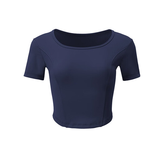 La Nikar nude yoga wear for women summer thin short-sleeved Pilates top professional running fitness sports T-shirt-S1145 Navy Blue XS