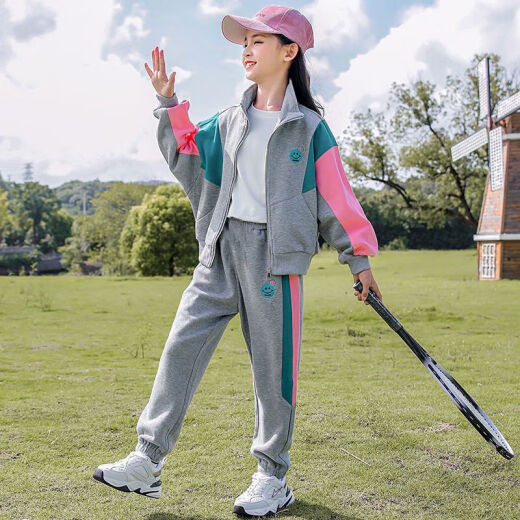 
Disney brand children's clothing girls internet celebrity sports suit autumn clothes new style mid-large children's fashionable sweatshirt girls spring and autumn two-piece set BQ1389 gray 130