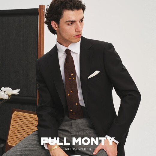 Full Monty Suit Jacke Herren Schwarzer Freizeitwolle Singles West Business Slim Professional Herrenanzug schwarz 1205 48