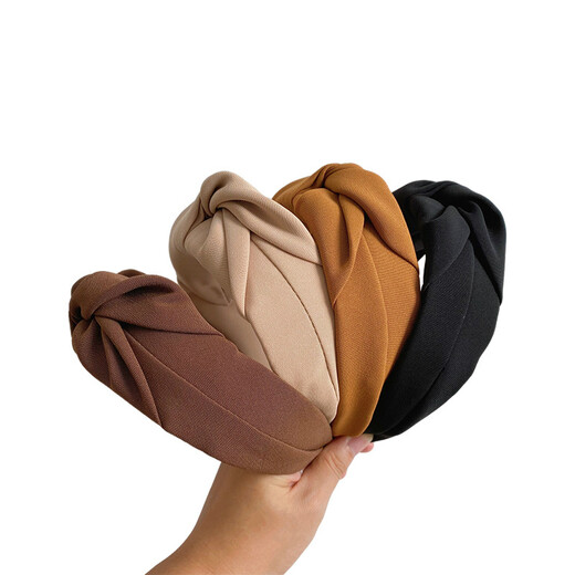 Fabric wide-brimmed headband, knotted high-top hair bundle, autumn and winter face wash and hair hole texture hairpin for women, black