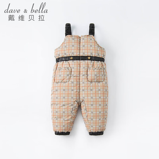 DAVE&BELLA children's clothing girls' down overalls new winter clothing boys' pants children's style plaid trousers winter clothing brown plaid 80 cm (recommended height 73-80cm)